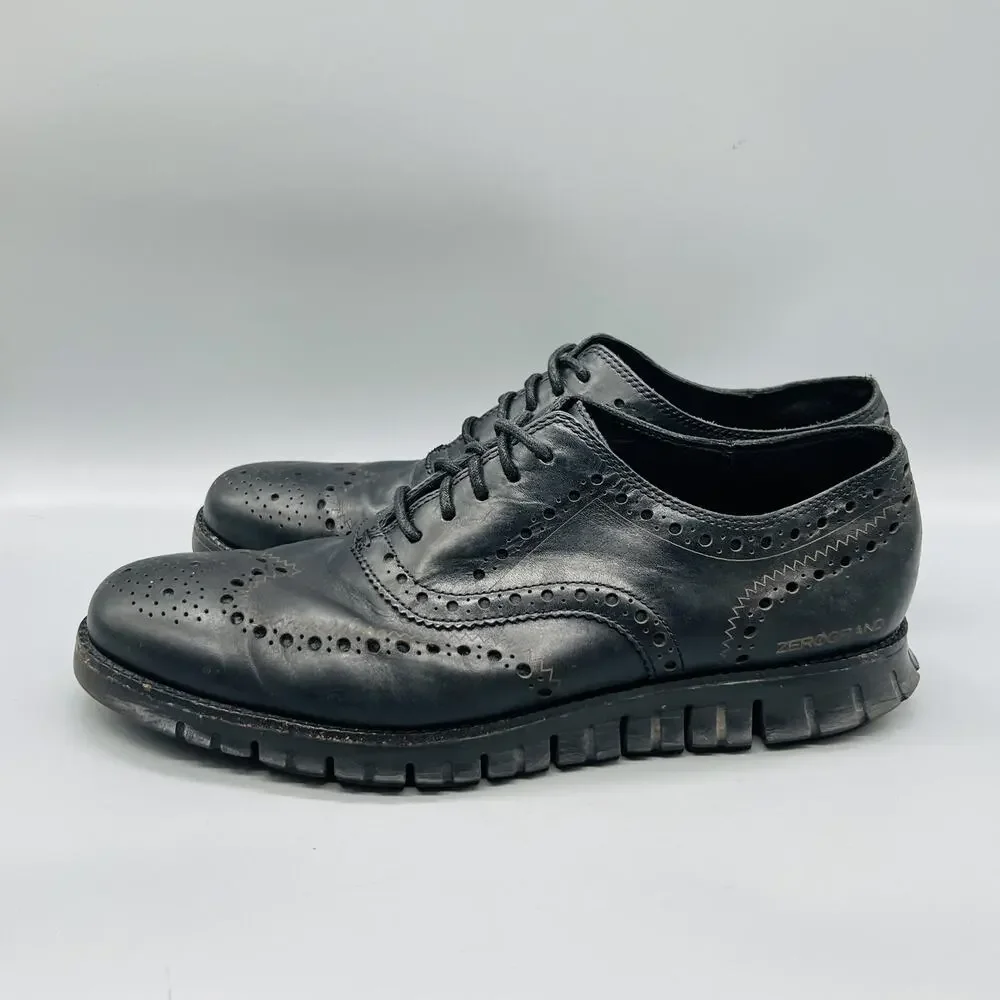 Cole Haan Shoes Mens 10.5 Black Leather Zerogrand Wingtip Oxford Dress Brogue